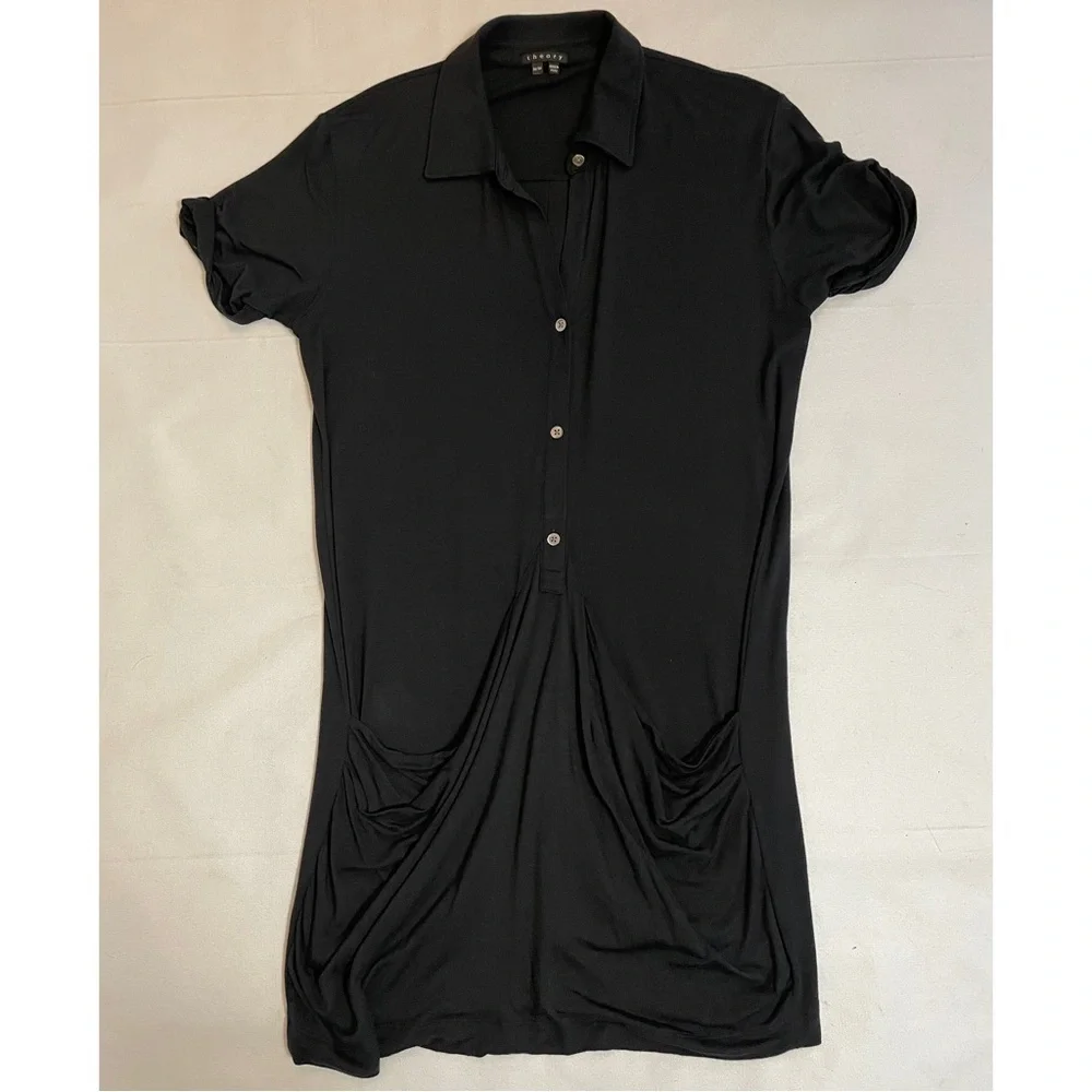 Theory Black Short Sleeve Jersey Shirt Dress Size M - Picture 7 of 9